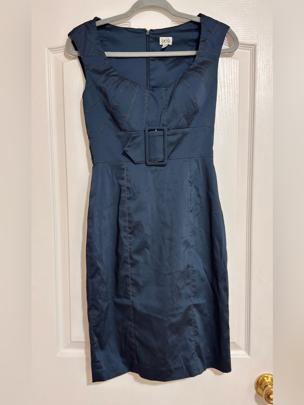 Cache Navy Sleeveless Belted Midi Dress